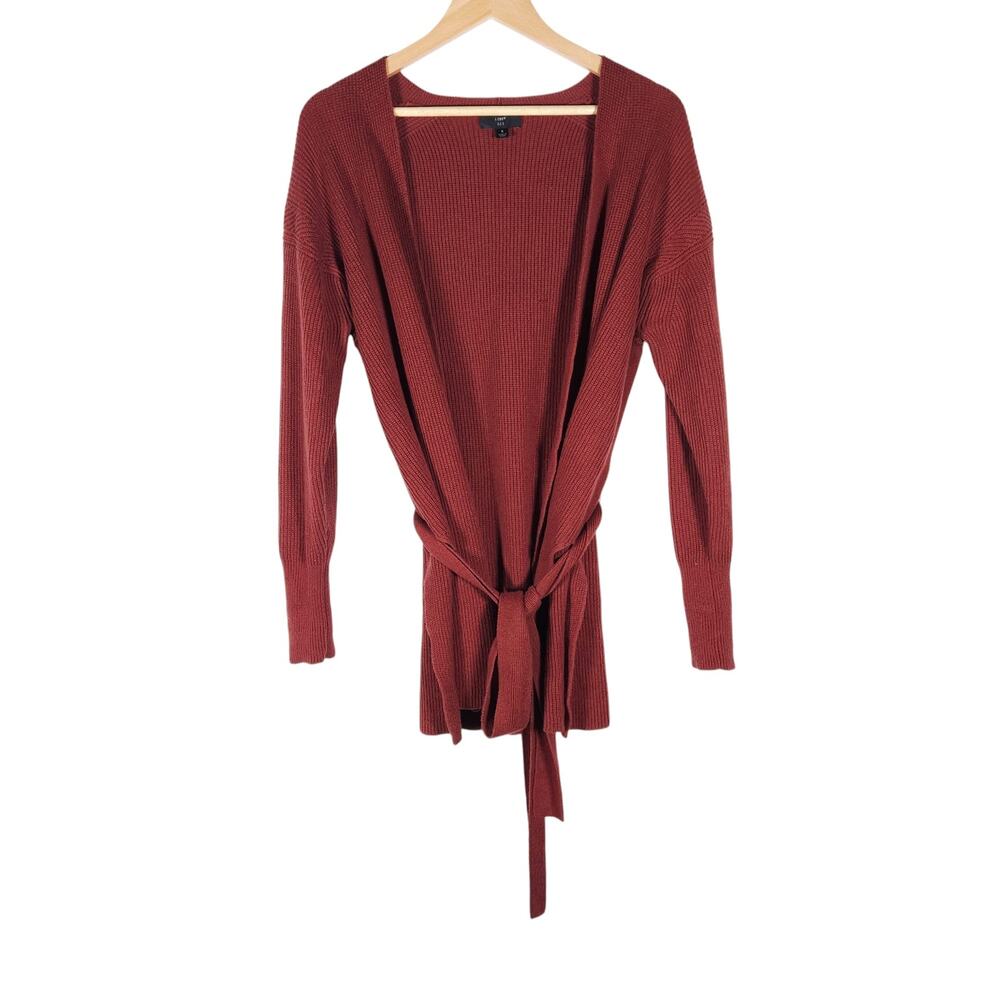 J. Crew 365 Cardigan Small Rusty Red Belted Open Front Sweater Cottagecore